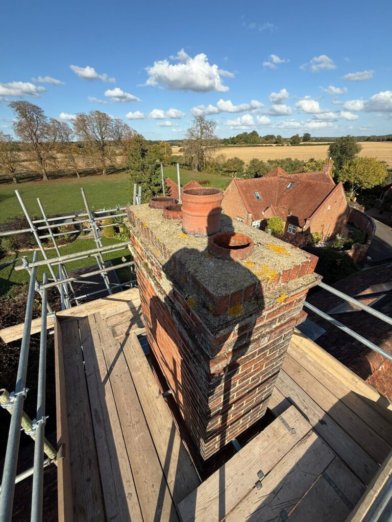 Chimney access scaffolding for repointing and stack repairs in Wimbledon SW19 by A.D. Scaffolding Ltd