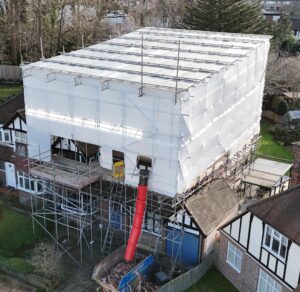 Temporary roof scaffolding with Monarflex sheeting installed by A.D. Scaffolding Ltd in London